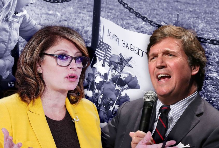 Maria Bartiromo, Tucker Carlson and memorial setup near the U.S. Capitol Building for Ashli Babbitt (Photo illustration by Salon/Getty Images)