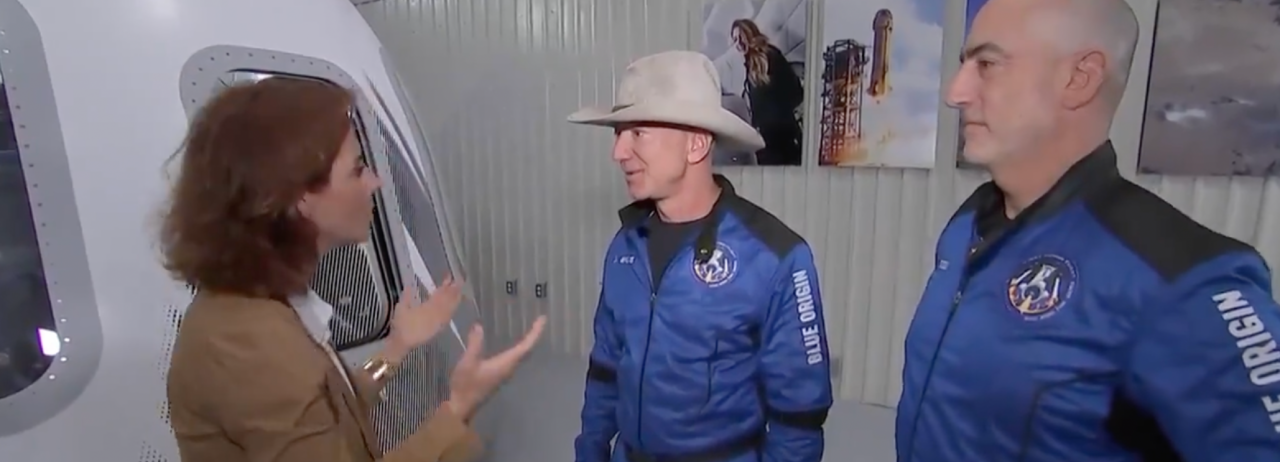 Jeff Bezos speaks to the media following his brief flight to space