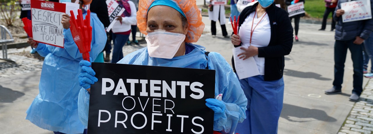 Public health workers, doctors, and nurses protest over lack of sick pay and personal protective equipment outside a hospital in the Bronx on April 17, 2020. (Photo: Giles Clarke via Getty Images)