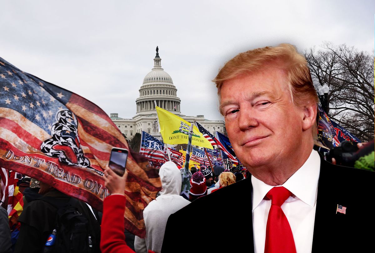 Thousands of Donald Trump supporters gather outside the U.S. Capitol building following a "Stop the Steal" rally on January 06, 2021 in Washington, DC. A large group of protesters stormed the historic building, breaking windows and clashing with police. Trump supporters had gathered in the nation's capital to protest the ratification of President-elect Joe Biden's Electoral College victory over President Trump in the 2020 election. (Photo by Spencer Platt/Getty Images (Photo illustration by Salon/Getty Images)
