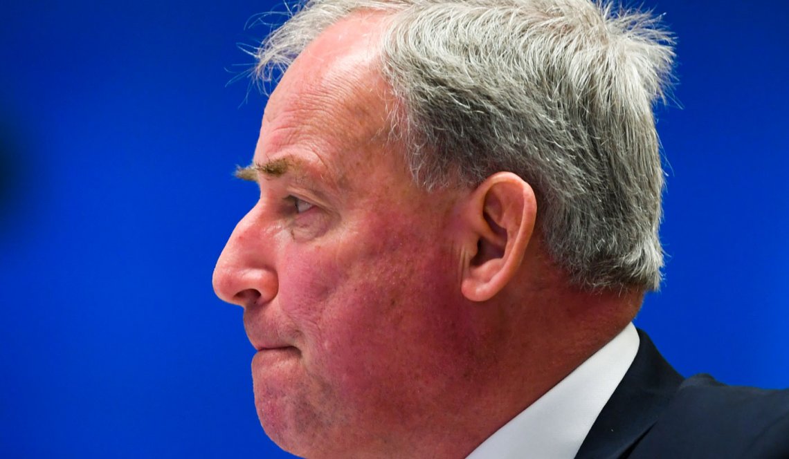 Image of Aged Care Minister Richard Colbeck speaking during Senate estimates on June 2, 2021. Image © Lukas Coch / AAP Images