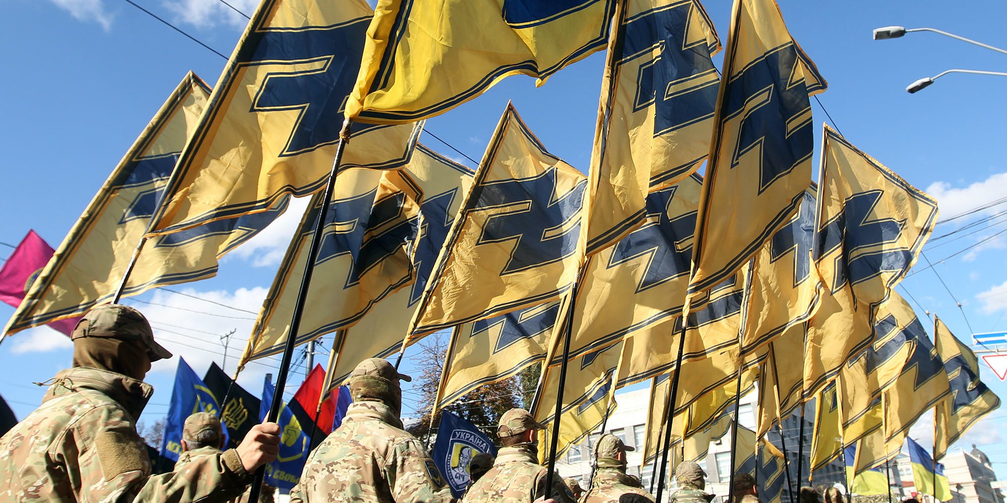 Members of the Azov regiment take part in a march to the 78th anniversary of the founding of the Ukrainian Insurgent Army in central Kyiv, Ukraine on 14 October 2020.