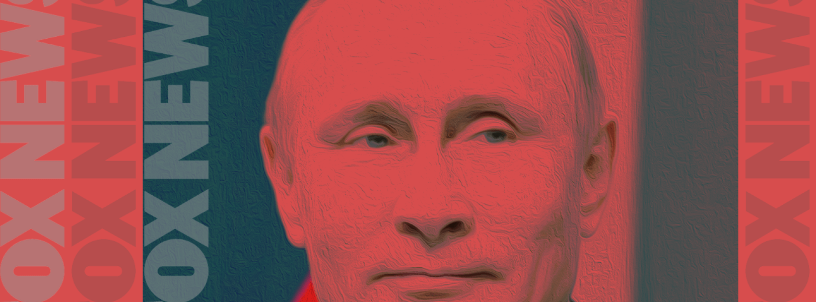 The face of Russia's Vladimir Putin shaded in red on a red and black background with "Fox News" repeated four times
