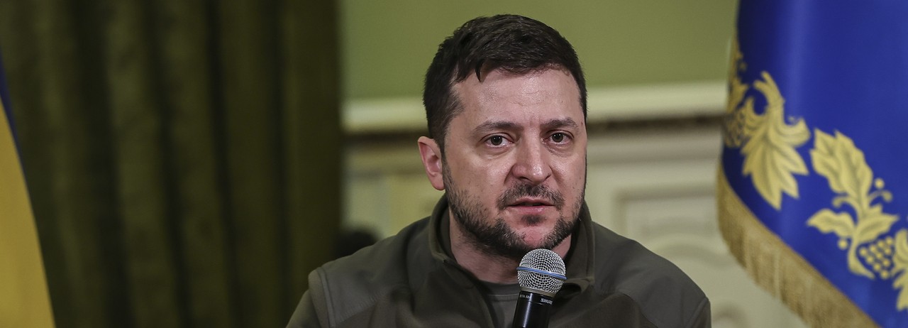 The Ukrainian president speaks during a press conference