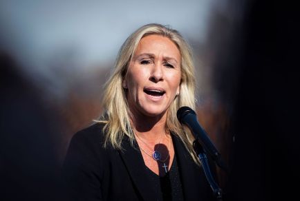 Rep. Marjorie Taylor Greene, R-Ga., speaks during a news conference in Washington on Friday, Feb. 5, 2021. The House voted 230 to 199 on Thursday evening to remove Rep. Marjorie Taylor Greene, R-Ga., from committee assignments over her remarks about QAnon and other conspiracy theories. (Caroline Brehman/CQ-Roll Call, Inc via Getty Images)