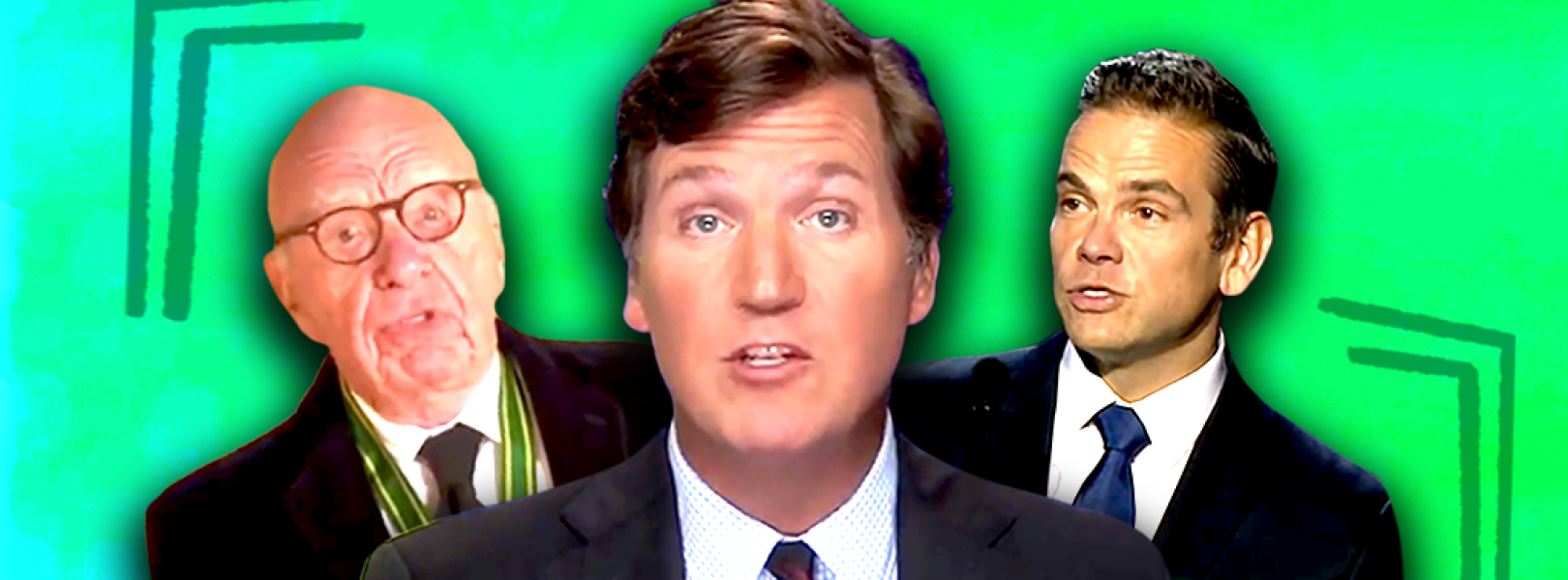 Tucker Carlson with Lachlan and Rupert Murdoch