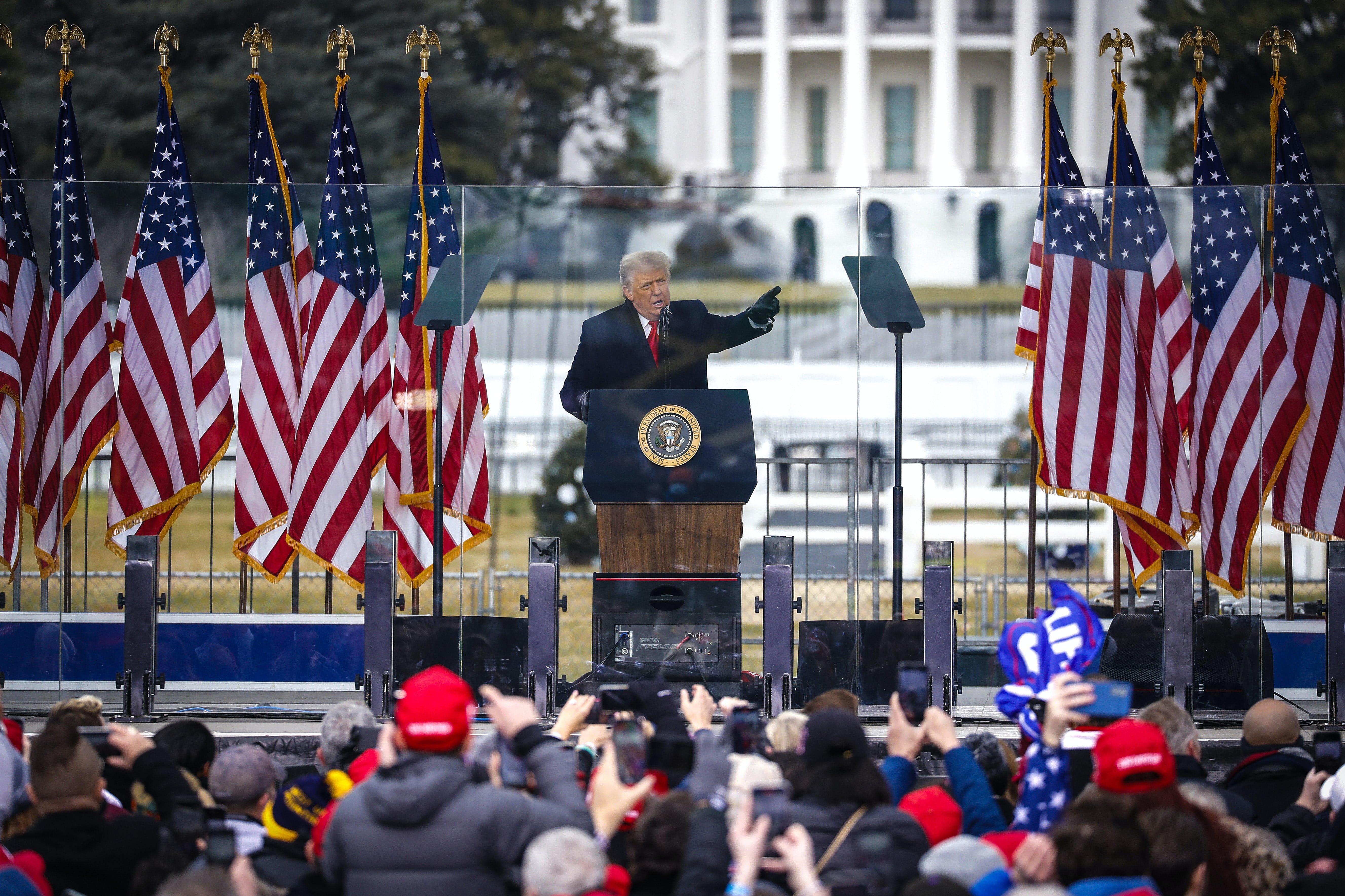 U.S. President Donald Trump speaks during a "Save America Rally" near the White House in Washington, D.C., U.S., on Wednesday, Jan. 6, 2021. Trump's months-long effort to toss out the election results and extend his presidency will meet its formal end this week, but not without exposing political rifts in the Republican Party that have pitted future contenders for the White House against one another. Photographer: Shawn Thew/EPA/Bloomberg via Getty Images