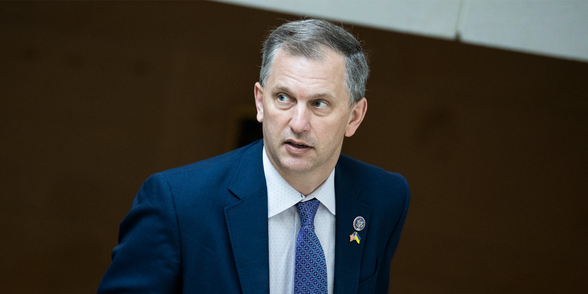 Rep. Sean Casten, D-Ill., is seen at the U.S. Capitol Visitor Center after Ukrainian President Volodymyr Zelenskyy addressed Congress about the Russian invasion on Wednesday, March 16, 2022.