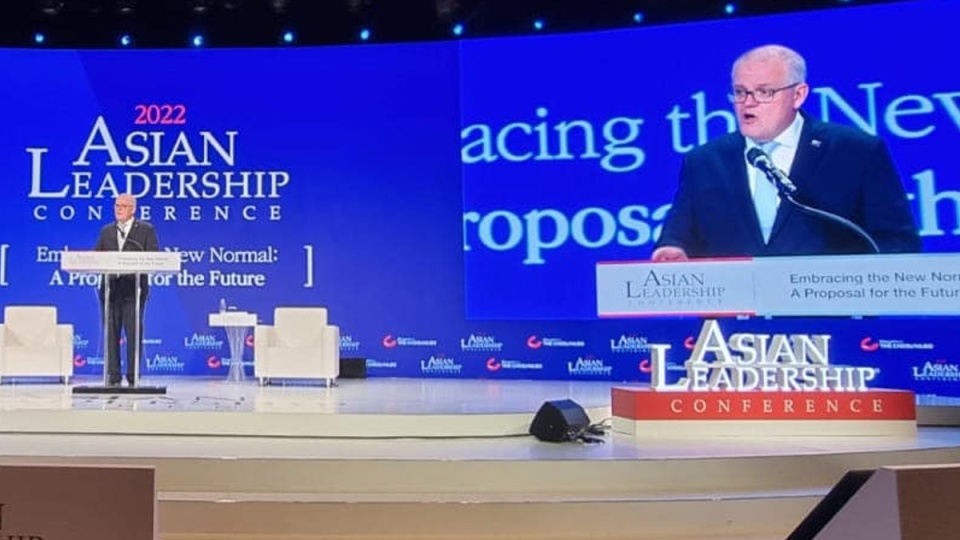 Mr Morrison gave a speech sharply critical of China at an event jointly organised by the IDU.