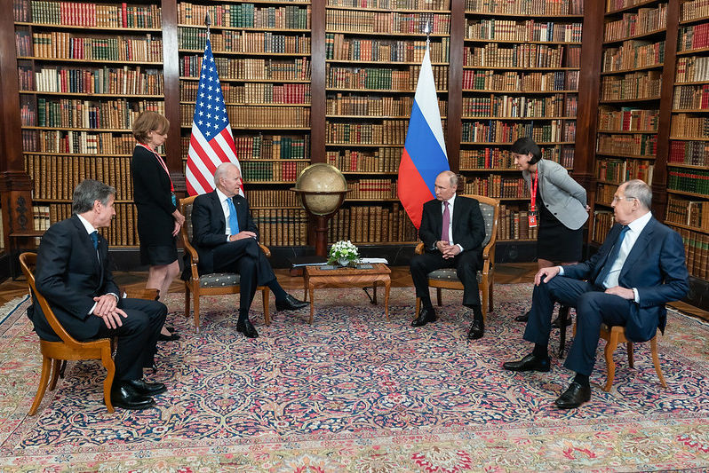 President Joe Biden and Russian President Vladimir Putin participate in a tete-a-tete during a U.S.-Russia Summit on Wednesday, June 16, 2021, at the Villa La Grange in Geneva.