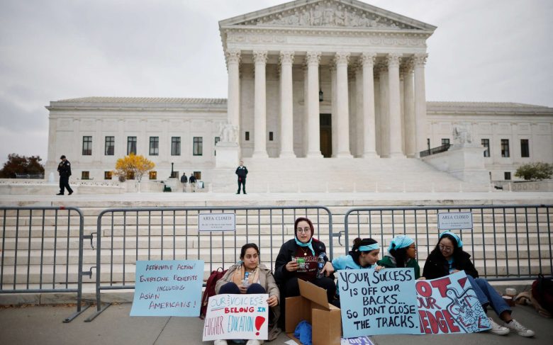 Proponents for affirmative action in higher education rally in front of the U.S. Supreme Court before oral arguments in Students for Fair Admissions v. President and Fellows of Harvard College and Students for Fair Admissions v. University of North Carolina on October 31, 2022, in Washington, D.C.