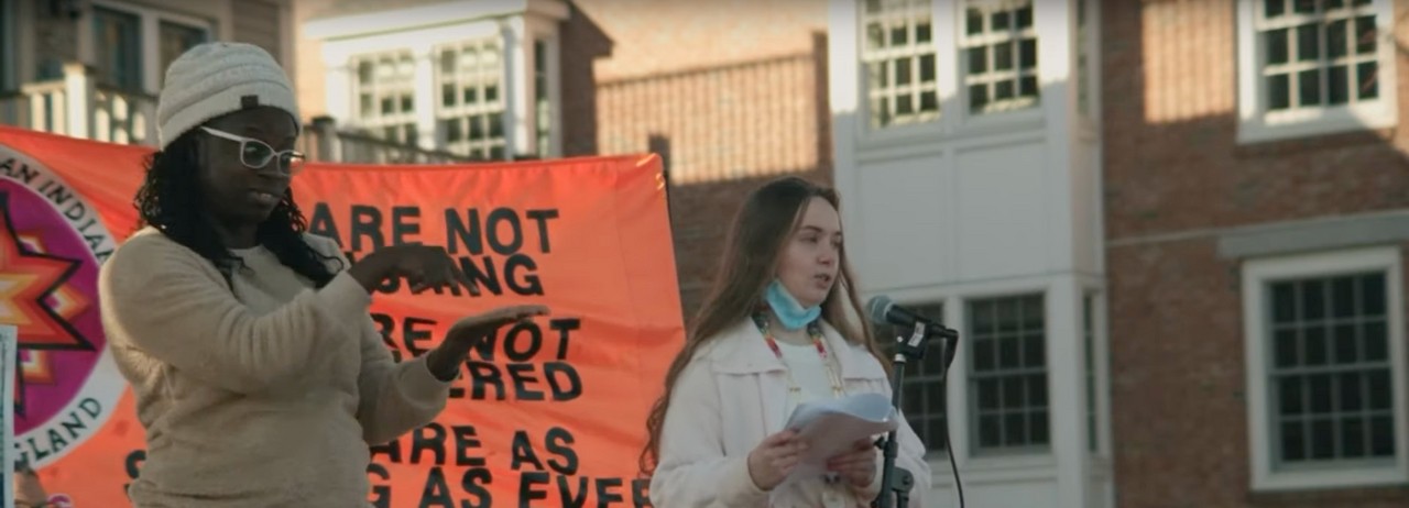 Kisha James speaks in Plymouth, Massachusetts