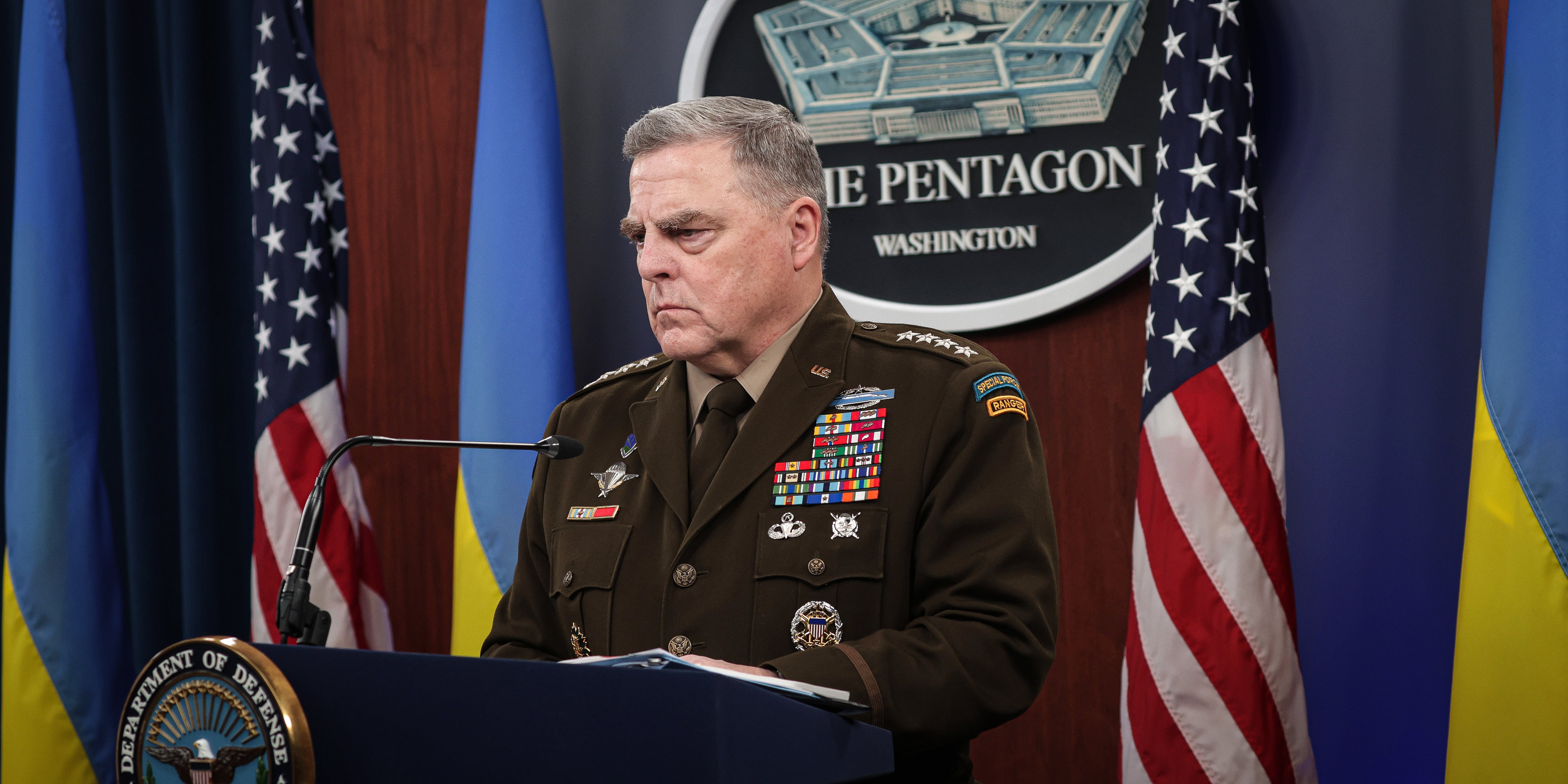 ARLINGTON, VIRGINIA - NOVEMBER 16:  Chairman of the Joint Chiefs of Staff Gen. Mark Milley speaks during a press briefing after a virtual Ukraine Defense Contact Group meeting at the Pentagon on November 16, 2022 in Arlington, Virginia. The Ukraine Defense Contact Group met again to discuss aiding for Ukraine amid Russia’s invasion. (Photo by Alex Wong/Getty Images)