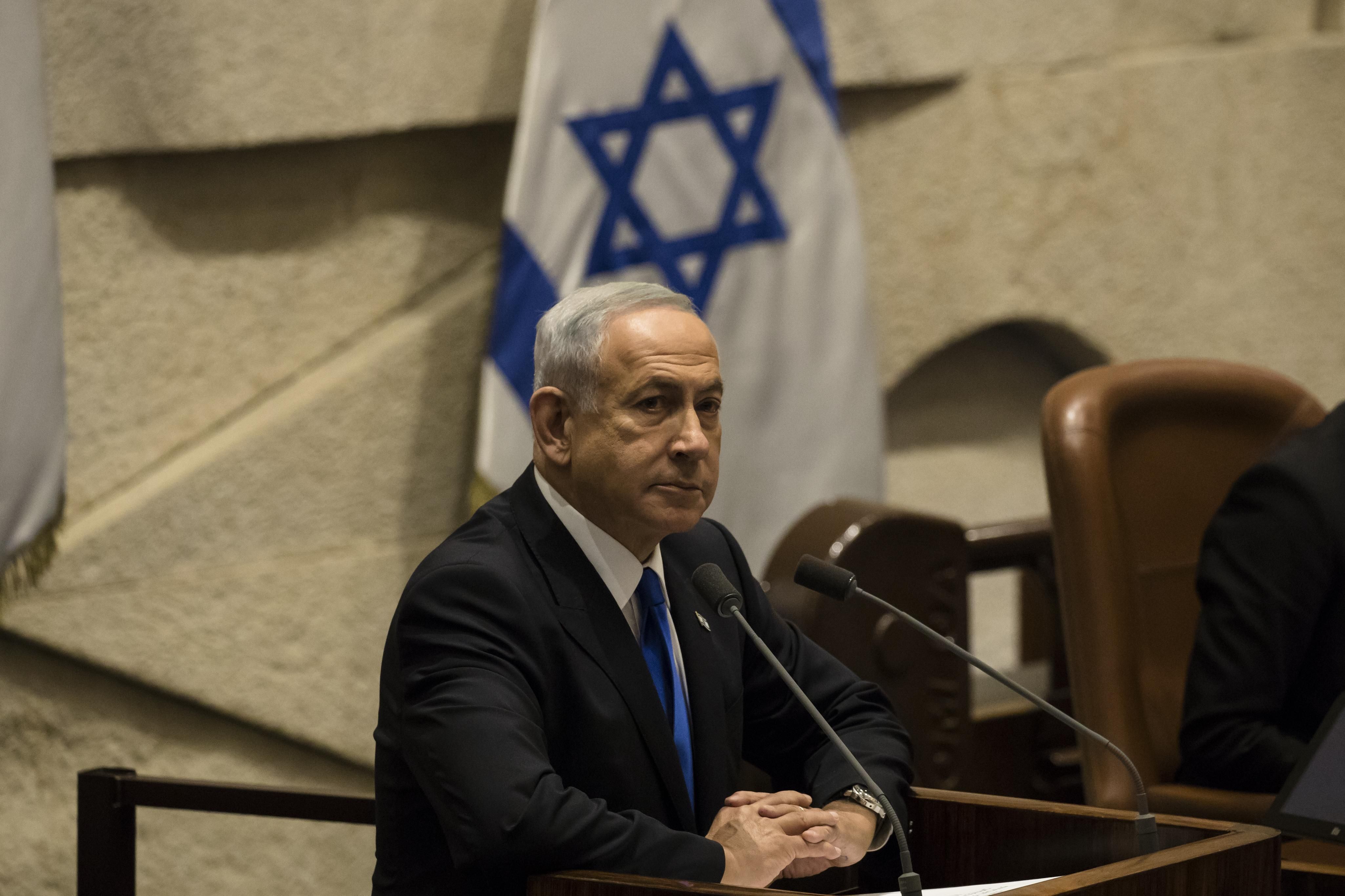 Israeli Prime Minister Benjamin Netanyahu speaks at the Israeli parliament