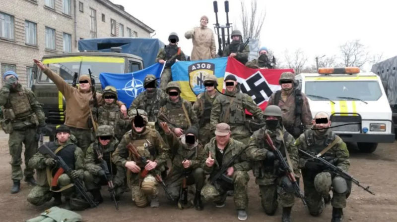 Azov people with nazi flag.