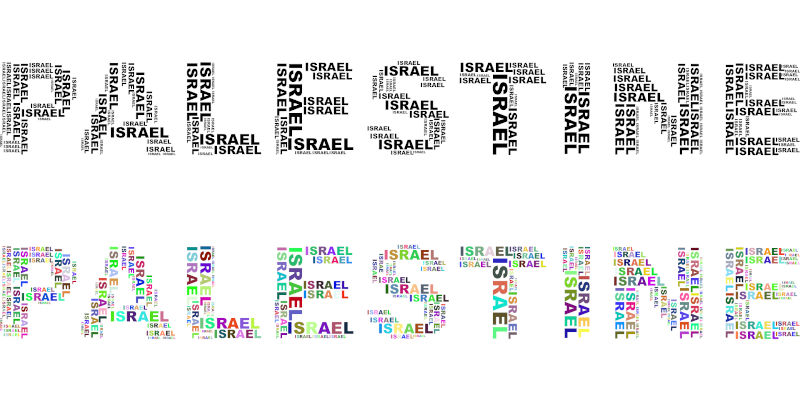 The letters of the word Paelstine made up by the word Israel