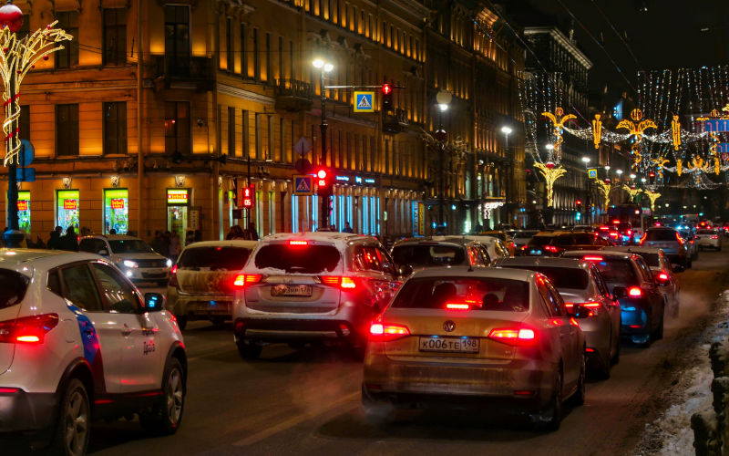 Russia, Saint Petersburg - December 13, 2022: New Year decorations on Nevsky prospect.