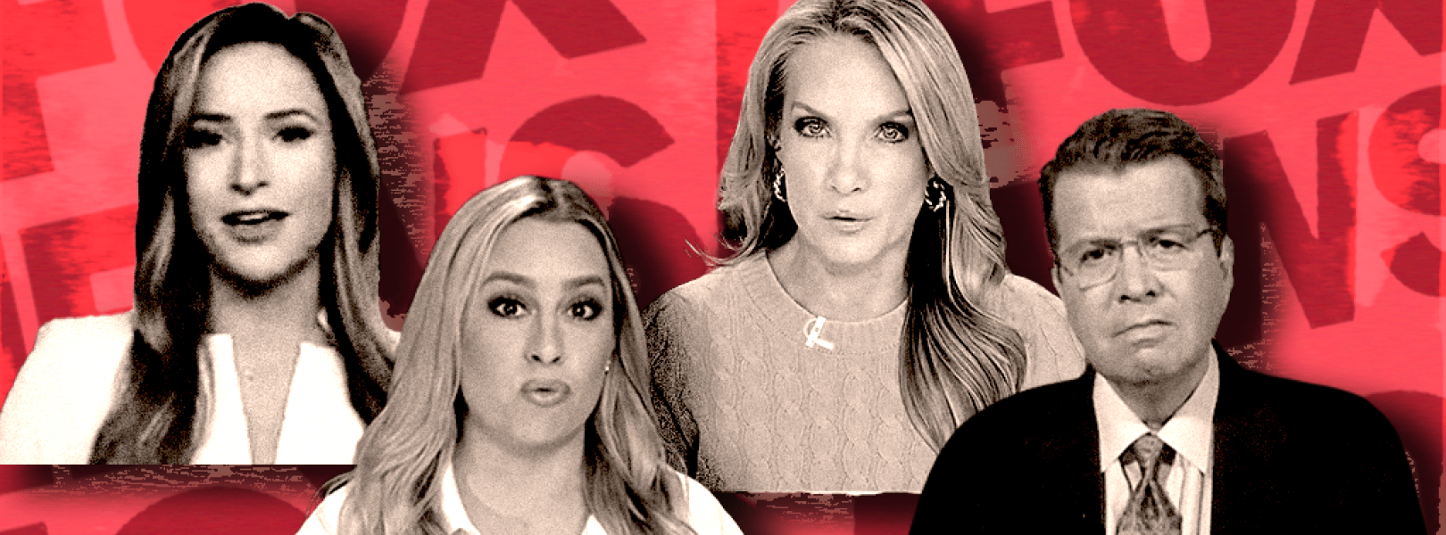 Jacqui Heinrich, Kristin Fisher, Dana Perino, and Neil Cavuto with a red background of Fox News logos