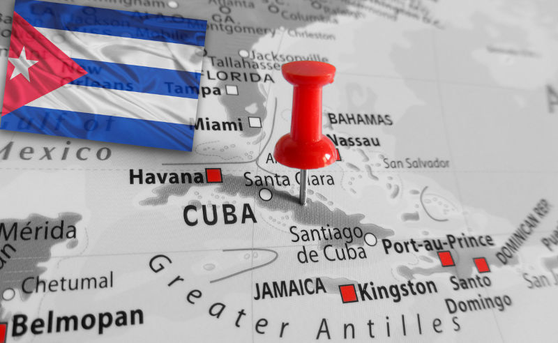 Red marker over Cuba island.