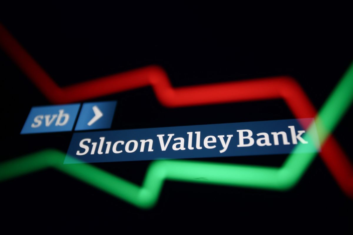 An illustrative stock chart and Silicon Valley Bank logo