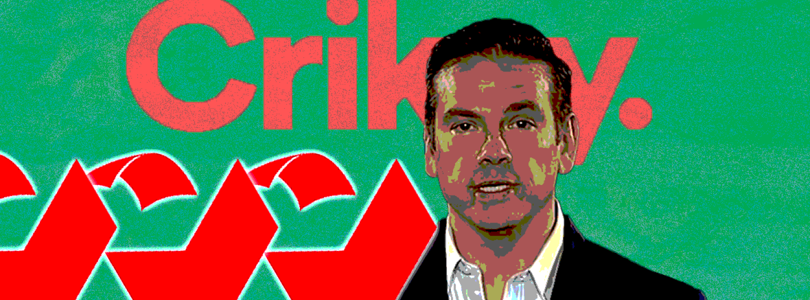 Lachlan Murdoch stands in front of the Crikey logo and the Dominion Voting Systems logo is displayed to Murdoch's left