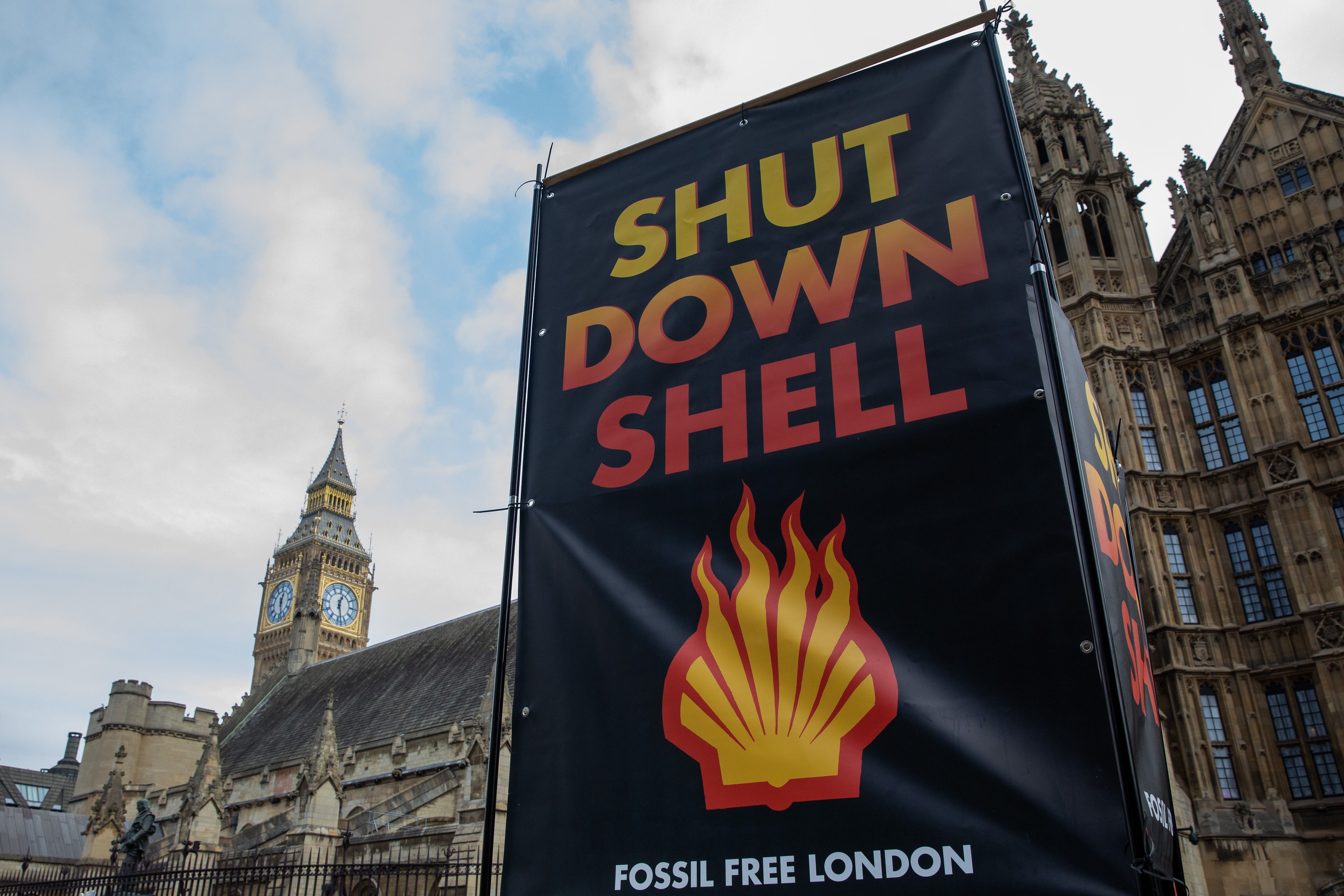 A large display from environmental campaign group Fossil Free London