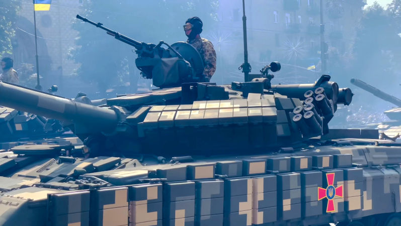 KYIV, UKRAINE - AUGUST 22, 2020: Military equipment and weapons parade in honour of Independence Day