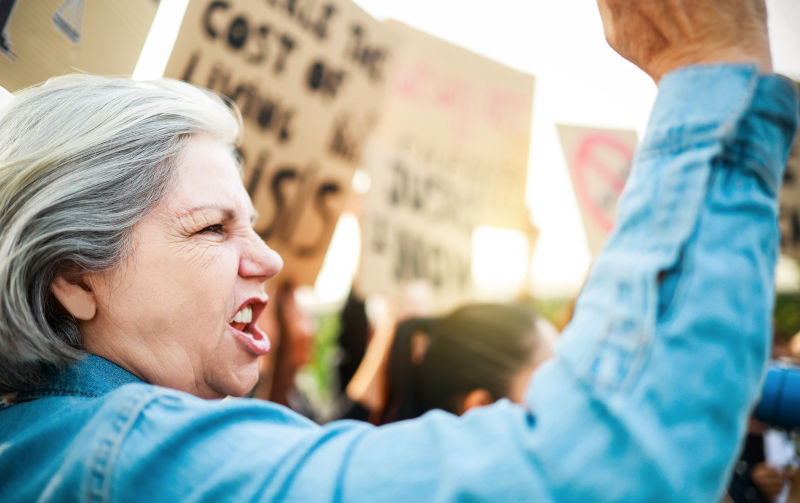 People protest at demonstration.