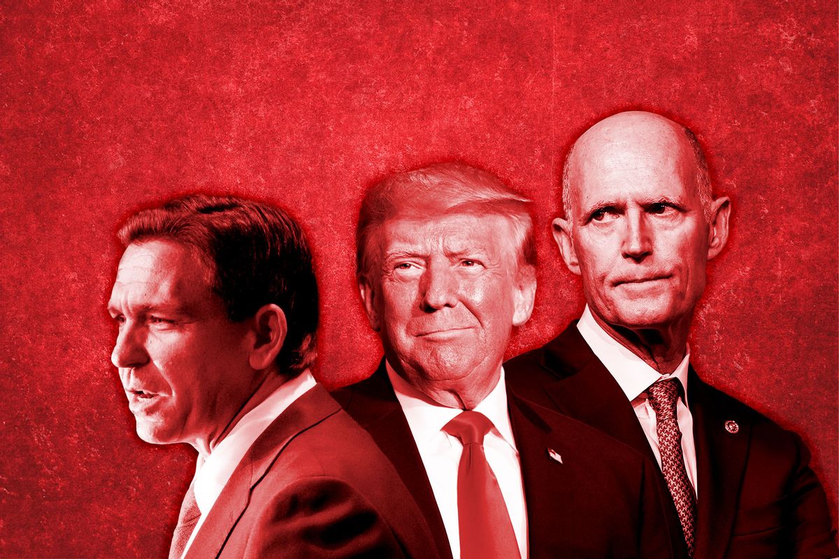 Ron DeSantis, Donald Trump and Rick Scott (Photo illustration by Salon/Getty Images)