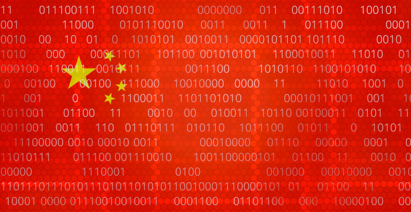 China background design with hexagonal and binary code structure 3d-illustration