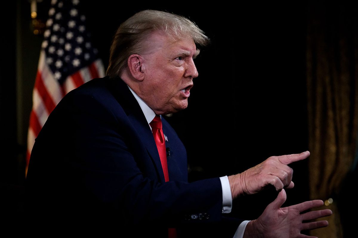 Donald Trump appears in a pre taped interview on “Meet the Press” at the Trump National Golf Club Bedminster, in Bedminster, NJ, Sep. 13, 2023. (William B. Plowman/NBC)