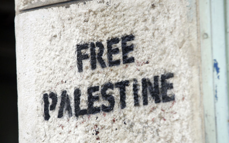 Free Palestine graffiti on a wall in Hebron.