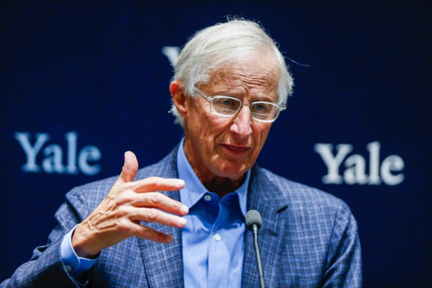 NEW HAVEN, CT - OCTOBER 08: Yale Professor William Nordhaus speaks during a press conference after winning the 2018 Nobel Prize in Economic Sciences at Yale University on October 8, 2018 in New Haven, Connecticut.  Professor Nordhaus' research has been focused on the economics of climate change, economic growth and natural resources. (Photo by Eduardo Munoz Alvarez/Getty Images)