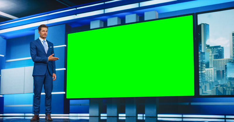 Newsroom Studio, Big Green Screen.
