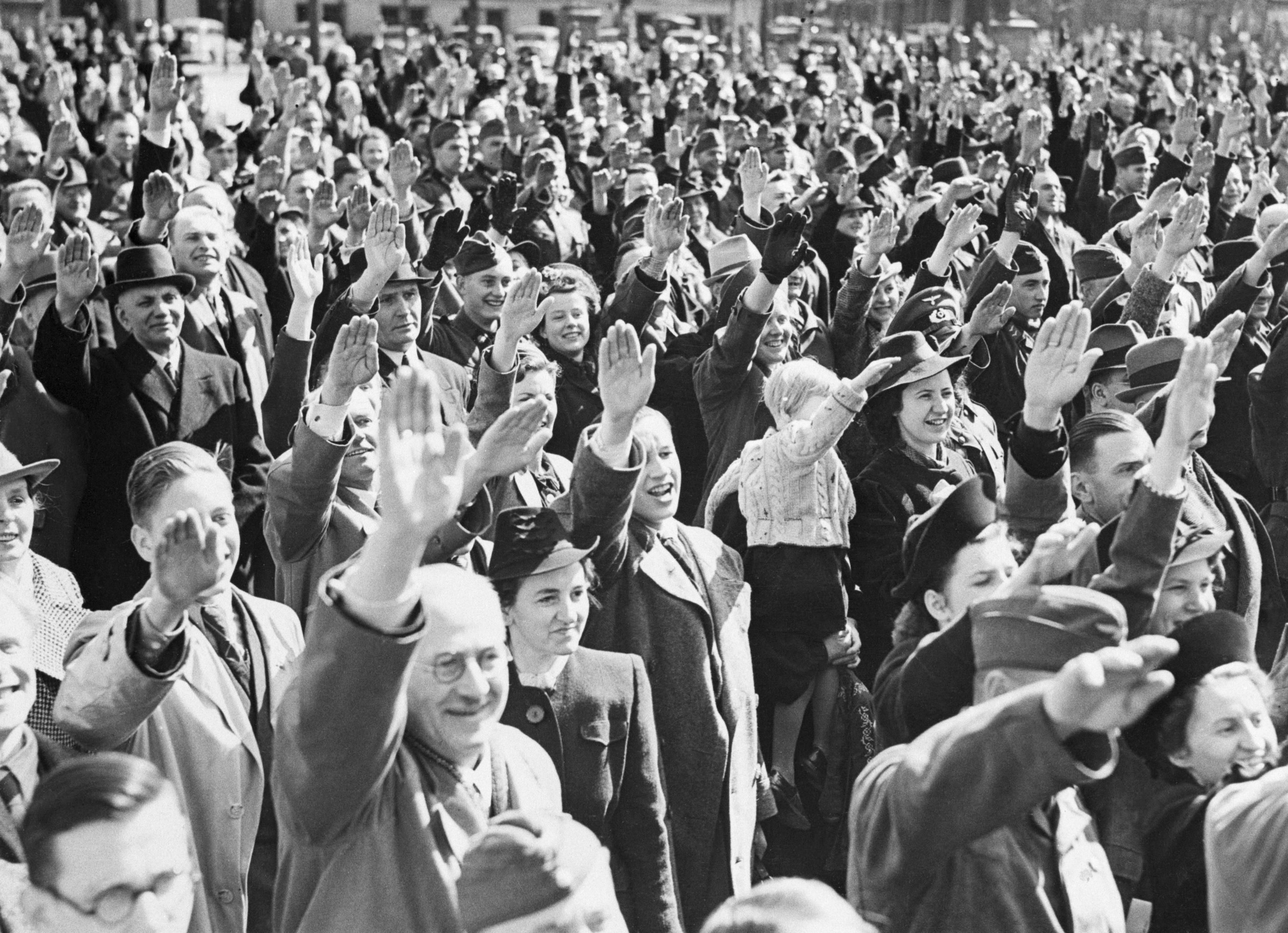 Germans saluting the head of Nazi Party, Adolf Hitler, during a birthday celebration.