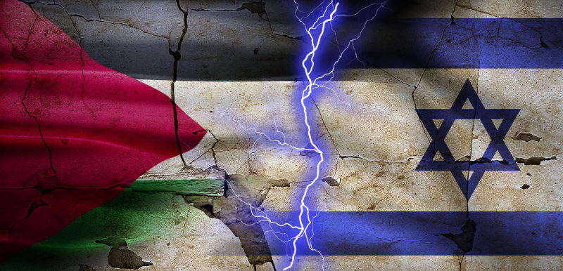 Israel-and-Palestine-war-concept. Image: iStock / IherPhoto Palestine vs Israel flag on cracked wall. Israel and Palestine war concept