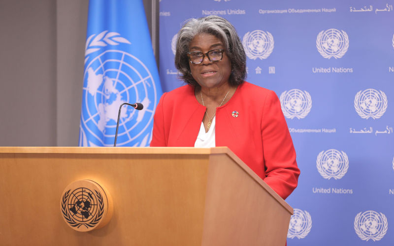 14th Sep, 2023. United Nations, New York, USA, September 14, 2023 - Linda Thomas-Greenfield, Permanent Representative of the United States to the United Nations, briefs reporters ahead of the seventy-eighth session of the United Nations General Assembly debate today at the United Nations Headquarters in New York. Photo: Luiz Rampelotto/EuropaNewswire (Credit Image: Alamy/ © Luiz Rampelotto/ZUMA Press Wire