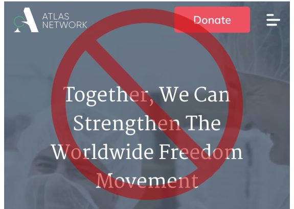 The Atlas Network home page with crossed circle