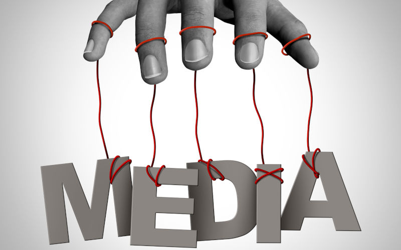 Media Manipulation. Image:iStock Media manipulation and controlling the narrative or directing the conversation as news censorship or political fake news persuasion controlling the story as a symbol of managing and marketing in a 3D illustration style.