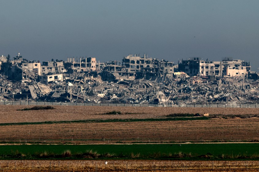 A picture taken from position in southern Israel on January 18, 2024, shows damaged or levelled buildings in the Gaza Strip amid continuing battles between Israel and the militant group Hamas. (Photo by JACK GUEZ / AFP) (Photo by JACK GUEZ/AFP via Getty Images)