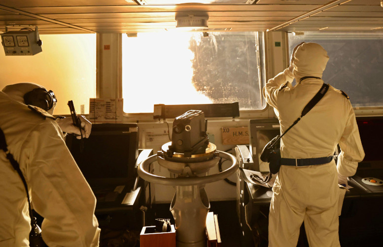 Red Sea. 09th Jan, 2024. Image taken from the bridge of HMS Diamond, seen here firing her Sea Viper missiles in the Red Sea on 10/01/2023. Overnight, HMS Diamond along with US warships undertook the largest attack on the Houthis in the Red Sea. Deploying Sea Viper missiles and guns, HMS Diamond destroyed multiple attack drones heading for her and commercial shipping in the area with no injuries or damaged sustained to HMS Diamond or her crew. Image: Alamy/ UK Ministry of Defence via Credit: Sipa USA/Alamy Live News