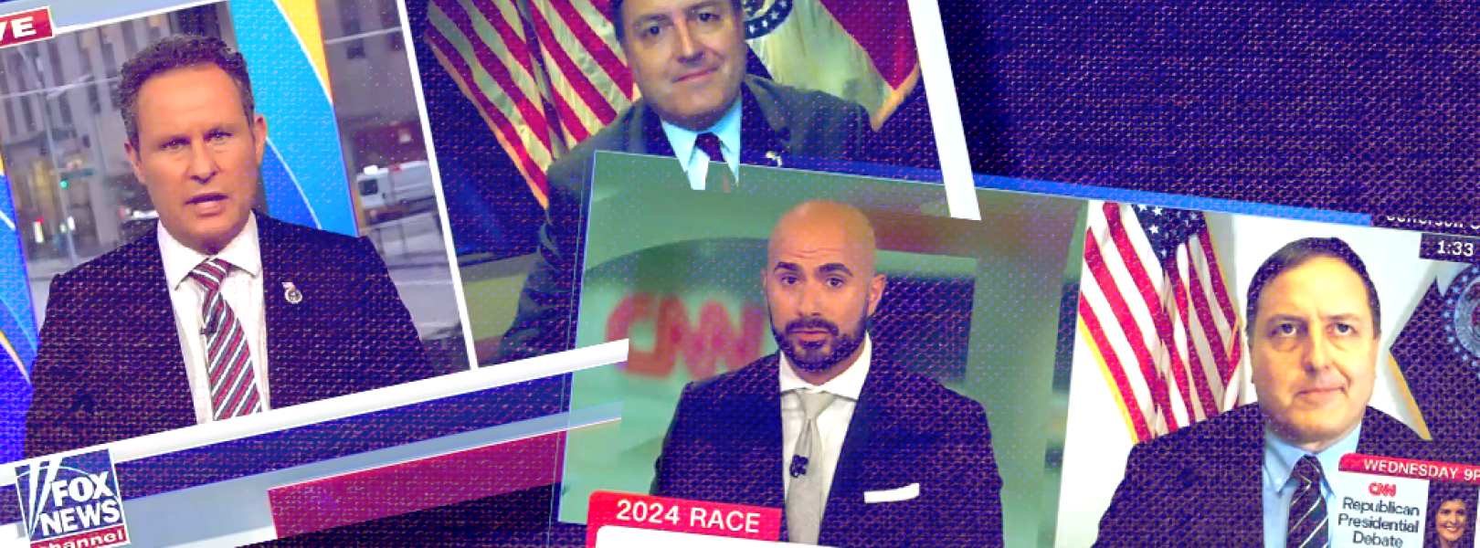 Two screenshots of Fox News' interview with Jay Ashcroft and CNN's interview with Jay Ashcroft appear side-by-side