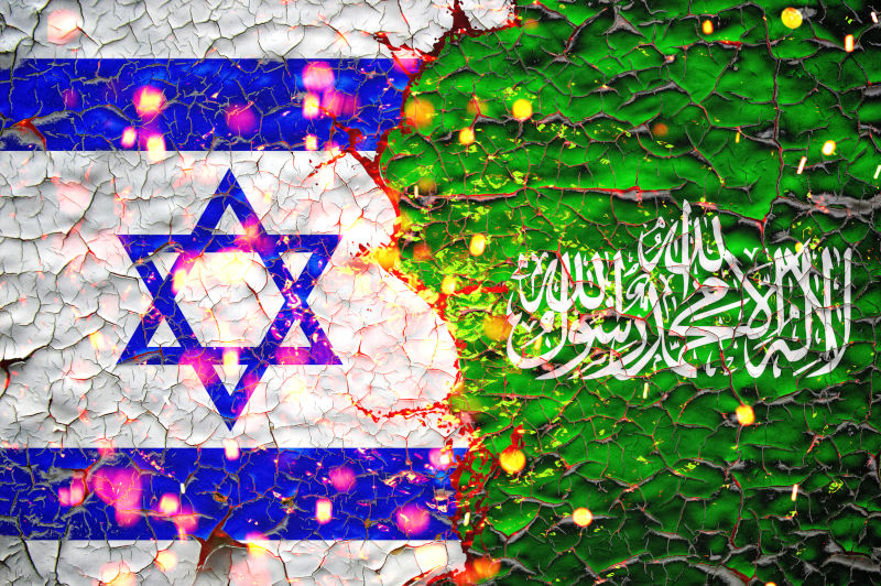 Israel-and-Hamas-flags-painted-over-cracked-concrete-wall-And-lava-flows-behind.-Israel-vs-Hamas-war. Image: iStock Israel and Hamas flags painted over cracked concrete wall.And lava flows behind.Israel vs Hamas war.