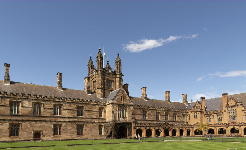 Inside quadrangle at University of Sydney showing buildings.