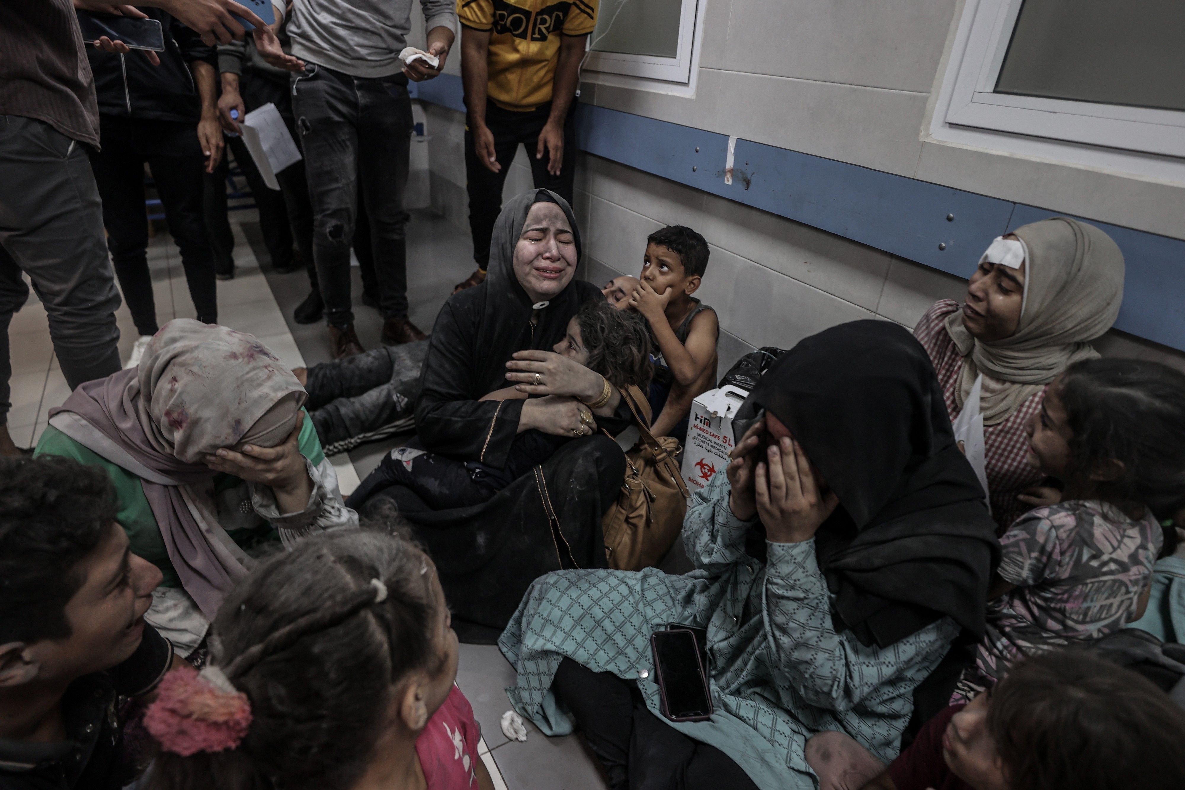 Survivors of the al-Ahli Hospital attack in  Gaza City 