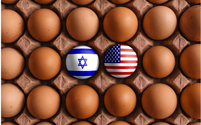 American-and-Israel. Image: iStock / phot705 American and Israel Israeli flag flags on eggs
