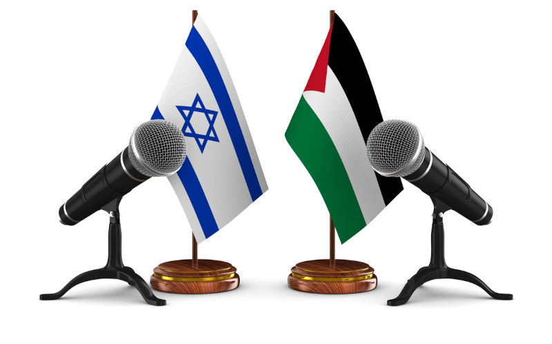Relationship between Israel and Palestine. Media 3D illustration