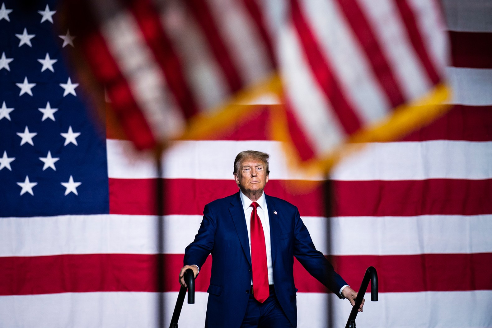 Reno, NV - December 17 : Former President Donald Trump arrives to speak at a "commit to caucus" event held at the Reno-Sparks convention center on Sunday, Dec. 17, 2023, in Reno, NV. (Photo by Jabin Botsford/The Washington Post via Getty Images)