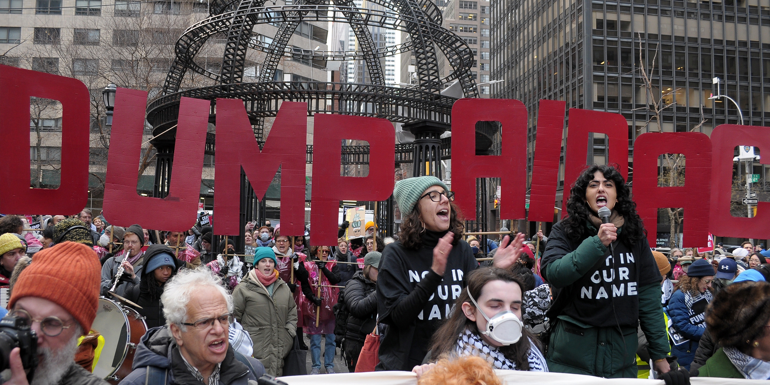 Pro-Palestine demonstrators hold placards that say, "Dump AIPAC," at a rally. Demonstrators marched in Manhattan, New York City condemning the pro-Israel lobbying group, the American Israel Public Affairs Committee, or AIPAC. Protestors opposed AIPAC for influencing U.S. policies to support the Israel Defense Forces' military operations in Gaza. Demonstrators also protested against New York senators Chuck Schumer and Kirsten Gillibrand for supporting Israel's war against Hamas. On Tuesday, the United Nations food agency, the World Food Program, paused food shipments to northern Gaza due to chaos in the area and Israeli bombardment. According to Gaza's Health Ministry, more than 29,000 people have been killed in Gaza since the war started on October 7, 2023. (Photo by Jimin Kim / SOPA Images/Sipa USA)(Sipa via AP Images)