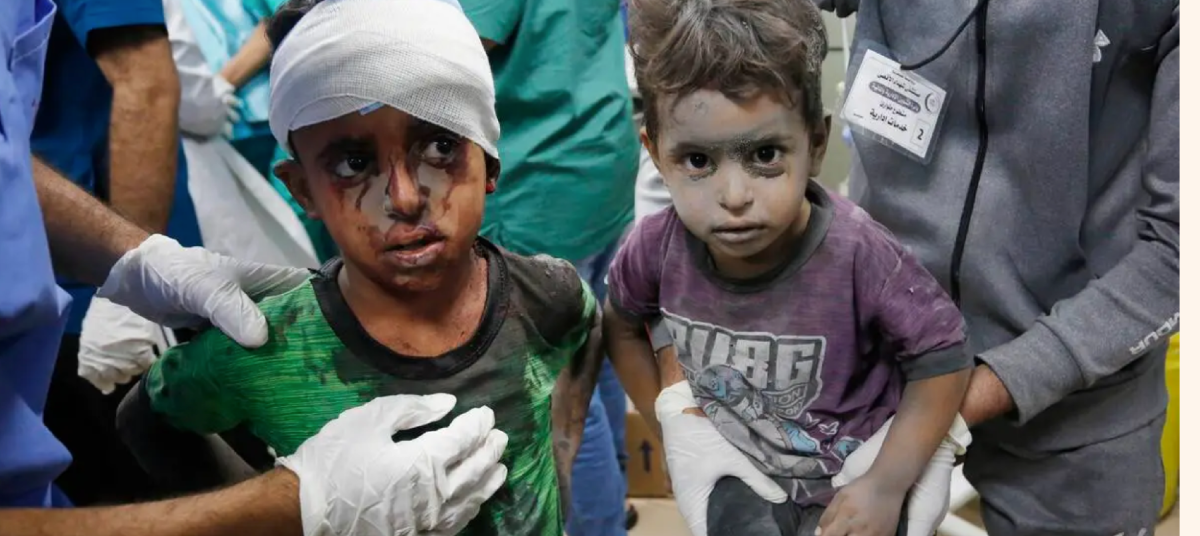 Palestinian children wounded by Israeli airstrike on Al-Maghazi refugee camp at Gaza hospital 